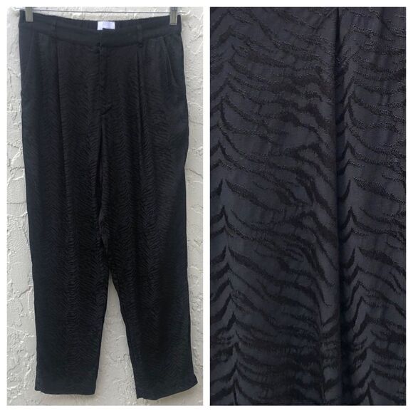 SUNDAYS Black Jacquard Tapered High Rise Trouser Pants Size 2 Zebra Print - Picture 1 of 12